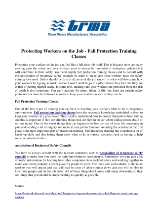 Protecting Workers on the Job - Fall Protection Training Classes