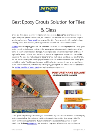 Best Epoxy Grouts solution for tiles & Glass