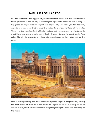 Jaipur is Famous for