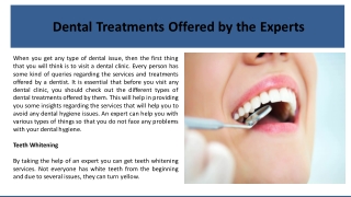 Dental Treatments Offered by the Experts