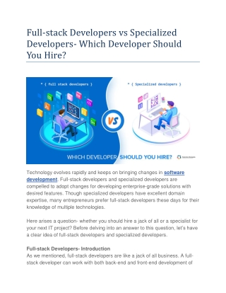 Full-stack Developers vs Specialized Developers- Which Developer Should You Hire?