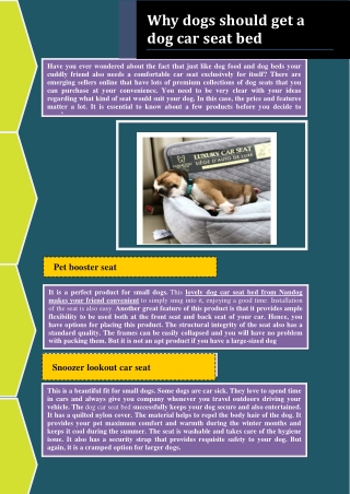 Why dogs should get a dog car seat bed