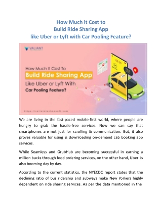 How Much it Cost to Build Ride Sharing App like Uber or Lyft with Car Pooling Feature?