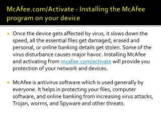 McAfee.com/Activate - Installing the McAfee program on your device