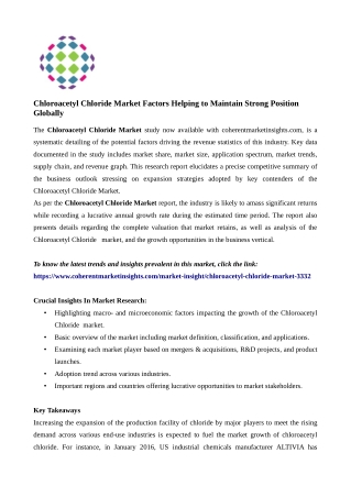 Chloroacetyl Chloride Market Report Indicates Industrial Forecast Growth Rate And Market Share 2027