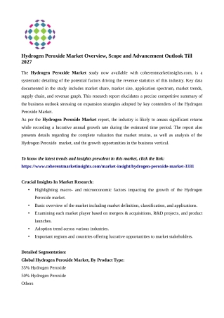 Hydrogen Peroxide Market Size, Demand, Cost Structures, Latest trends