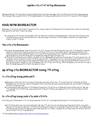 nghiên cứu về hệ thống Bioreactor