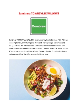 5% Off - Zambrero Mexican Restaurant Menu in Townsville Willows, QLD.