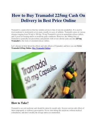 How To Buy Tramadol 225mg Cash On Delivery In Best 2020 Price Online?