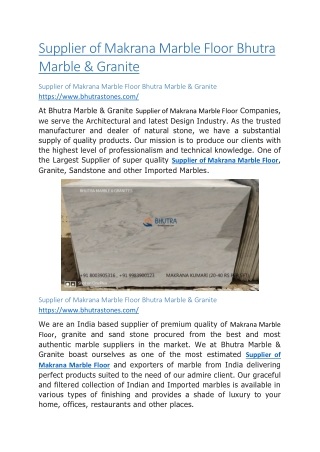 Supplier of Makrana Marble Floor Bhutra Marble & Granite