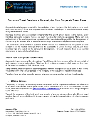 Corporate Travel Solutions a Necessity for Your Corporate Travel Plans