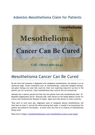 Asbestos Mesothelioma Claim for Patients