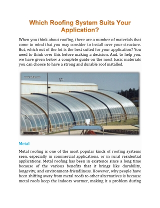 Which Roofing System Suits Your Application? - Tuflite Polymers