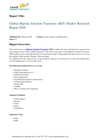 Bipolar Junction Transistor BJT Expand with Significant CAGR During 2020 2026