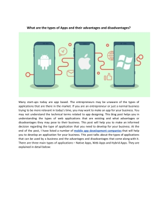 What are the types of Apps and their advantages and disadvantages?