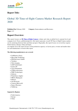 3D Time of flight Camera Segmentation and Analysis by Recent Trends, Development and Growth by Regio