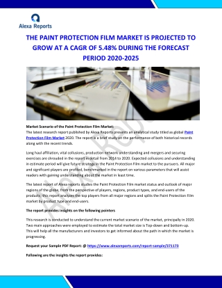 THE PAINT PROTECTION FILM MARKET IS PROJECTED TO GROW AT A CAGR OF 5.48% DURING THE FORECAST PERIOD 2020-2025