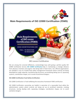 Main Requirements of ISO 22000 Certification (FSMS)
