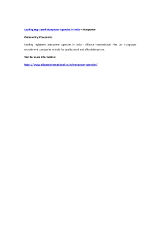 Leading registered Manpower Agencies in India – Manpower  Outsourcing Companies
