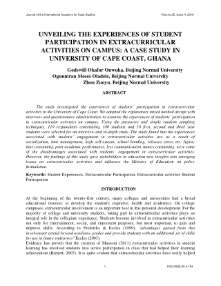 Unveiling the Experiences of Student Participation In Extracurricular Activities on Campus: A Case Study In University o