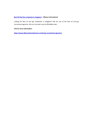 Best Oil And Gas companies in singapore – Alliance International