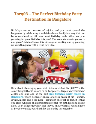 Torq03 – The Perfect Birthday Party Destination In Bangalore