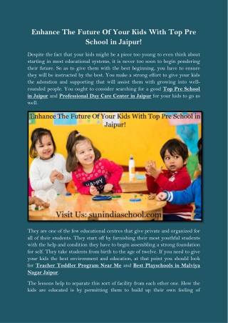 Enhance The Future Of Your Kids With Top Pre School in Jaipur!