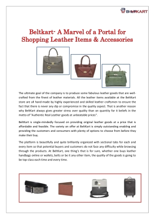 Beltkart- A Marvel of a Portal for Shopping Leather Items & Accessories