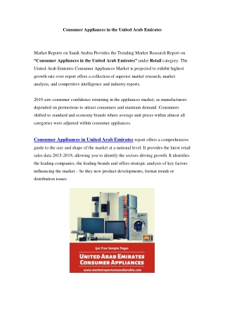 United Arab Emirates Consumer Appliances Market: Growth, Opportunity and Forecast Till 2024