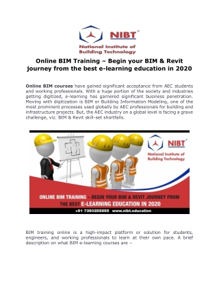 Online BIM Training – Begin your BIM & Revit journey from the best e-learning education in 2020