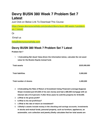 Devry BUSN 380 Week 7 Problem Set 7 Latest