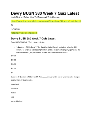 Devry BUSN 380 Week 7 Quiz Latest