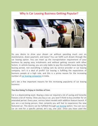 Why Is Car Leasing Business Getting Popular?