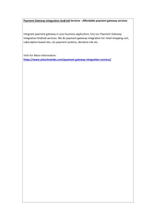 Payment Gateway Integration Android Services - Affordable payment gateway services