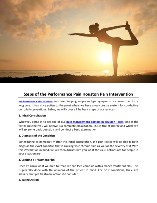 Steps of the Performance Pain Houston Pain Intervention