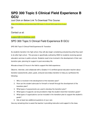 SPD 300 Topic 5 Clinical Field Experience B GCU