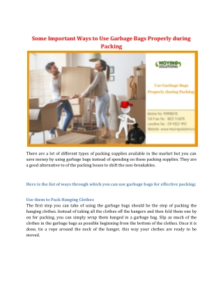 Some Important Ways to Use Garbage Bags Properly during Packing