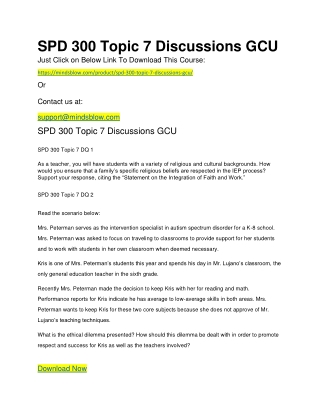 SPD 300 Topic 7 Discussions GCU