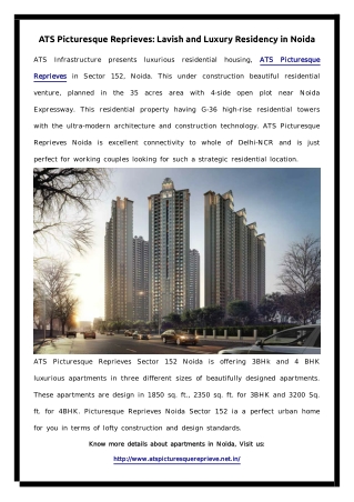 Buy 3/4BHK flats in ATS Picturesque Reprieves Noida