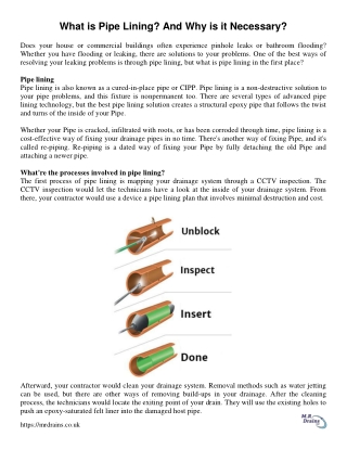 What is Drain Pipe Lining & its Process