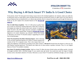 Why Buying A 40 Inch Smart TV India Is A Good Choice?