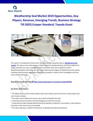 Global Weatherstrip Seal Market Analysis 2015-2019 and Forecast 2020-2025