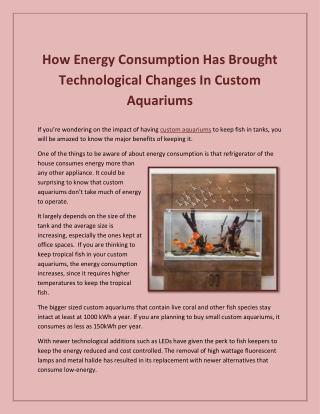 How Energy Consumption Has Brought Technological Changes In Custom Aquariums