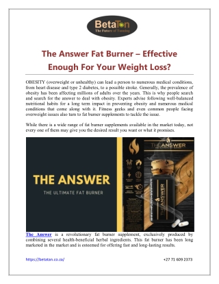 The Answer Fat Burner – Effective Enough For Your Weight Loss?