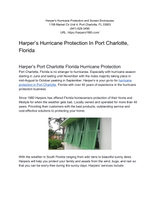 HARPER'S HURRICANE PROTECTION IN PORT Charlotte