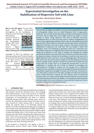 Experiential Investigation on the Stabilization of Dispersive Soil with Lime