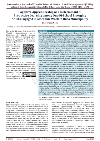 Cognitive Apprenticeship as a Determinant of Productive Learning among Out Of School Emerging Adults Engaged in Mechanic