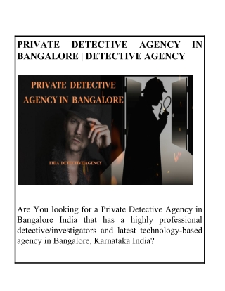 Private Detective Agency in Bangalore| Detective Agency