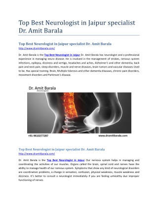 Top Best Neurologist in Jaipur specialist Dr. Amit Barala