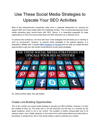 Use These Social Media Strategies to Upscale Your SEO Activities